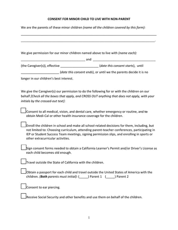 California Child Caregiver Consent and Responsibilities Agreement