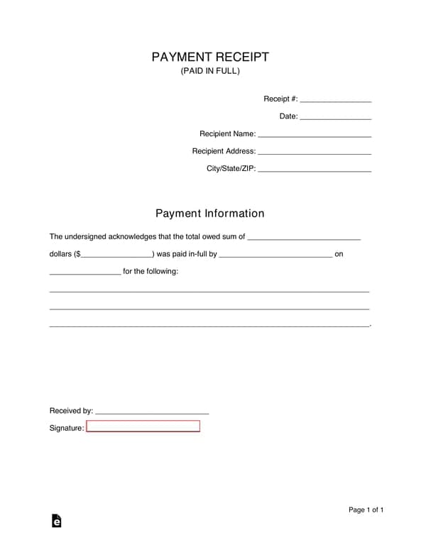 Nevada Cash Payment Receipt Confirmation