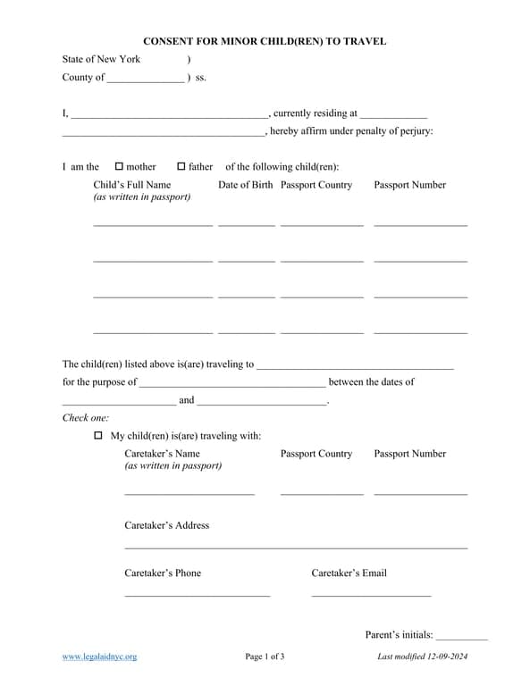New York Minor Child Travel Authorization Overview