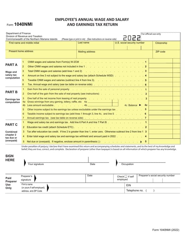 1040NMI Northern Mariana Islands Wage Reporting