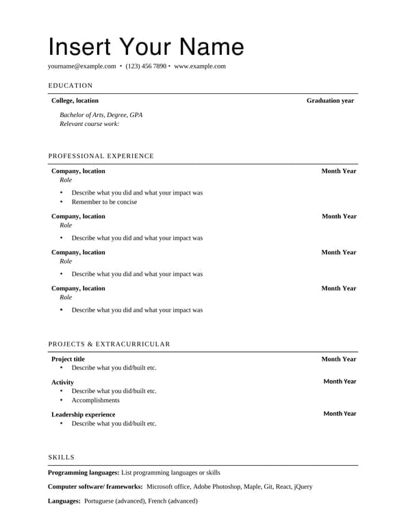 Basic professional resume