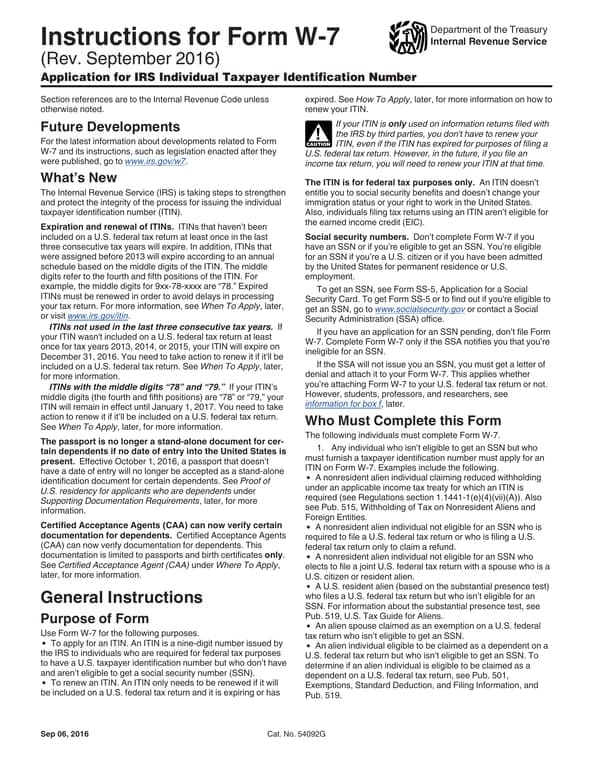 Application for Individual Taxpayer Identification Number W7 - IRS Updates and Expiration Details