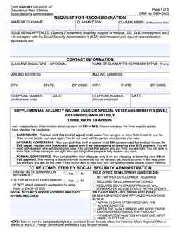 SSA-561-U2 – Request for Social Security Reconsideration form preview