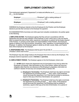 Employment Contract Agreement Detailing Terms and Responsibilities form preview