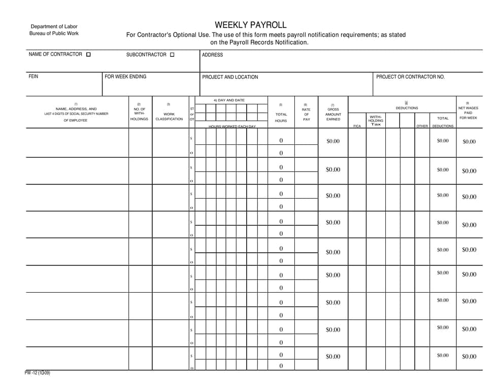 New York Weekly Payroll Record - Bureau of Public Work