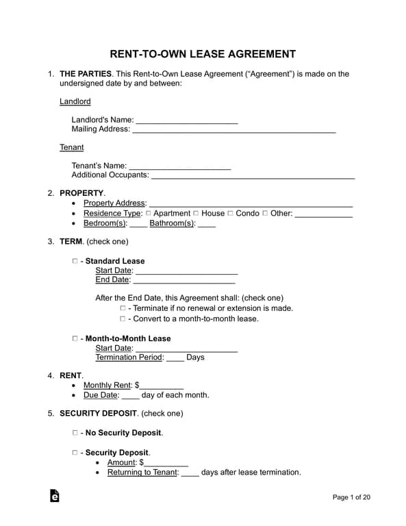 Official Rent-to-Own Lease Agreement Document Details and Terms