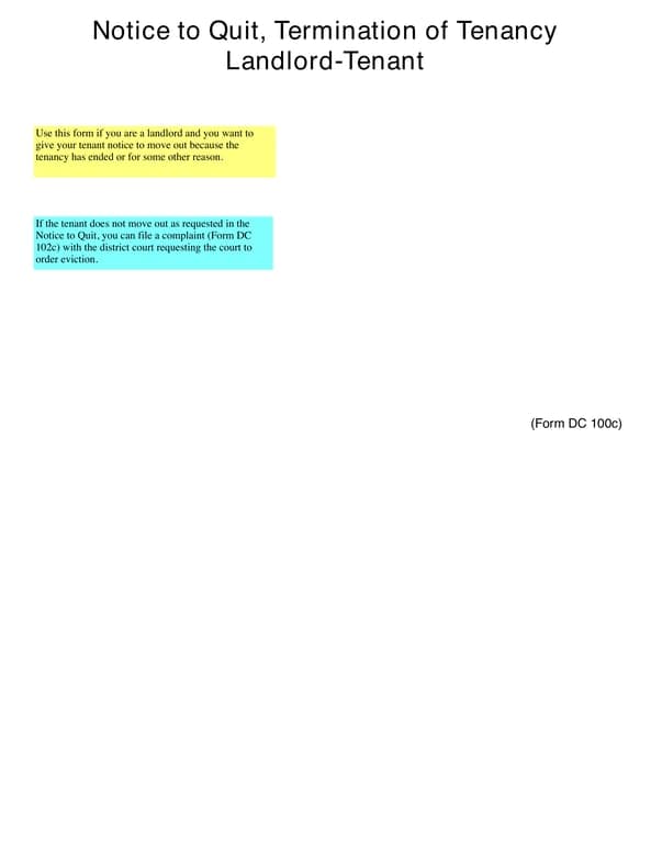 Michigan Termination of Tenancy Notice - Form DC 100c