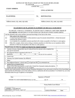 Delaware Justice of the Peace Court Document No. 13 - Affidavit for Requesting Default Judgment form preview