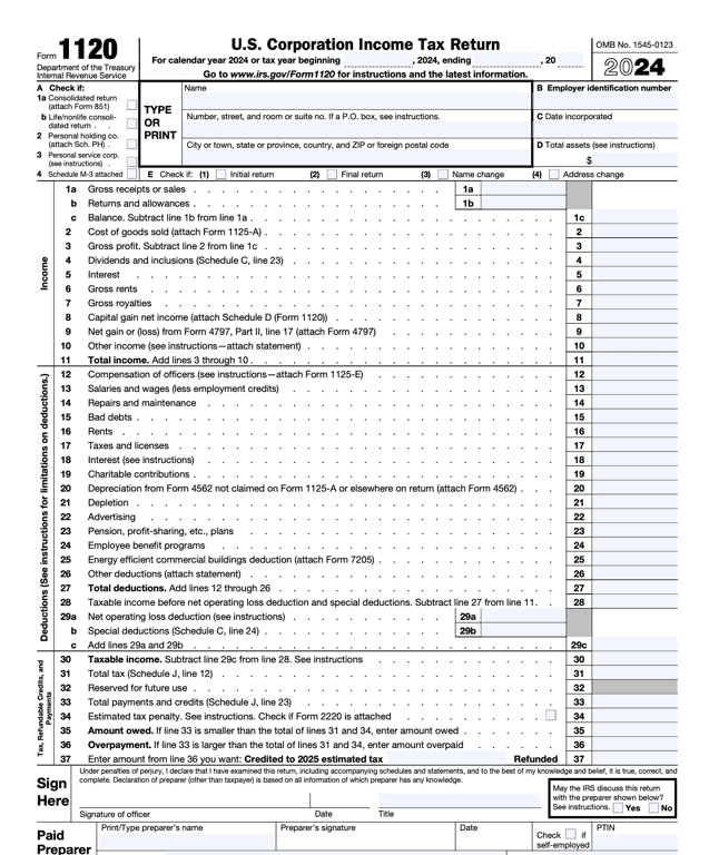 IRS 1120 – U.S. Corporation Income Tax Return
