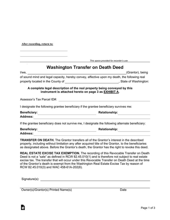 Washington State Property Transfer on Death Deed Overview