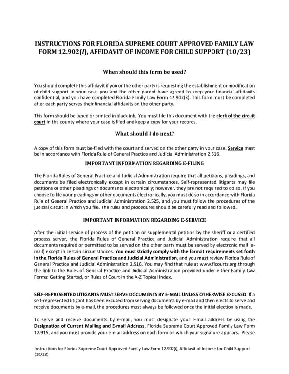 Florida Affidavit of Income for Child Support - Law Form 12.902(l) Guidance