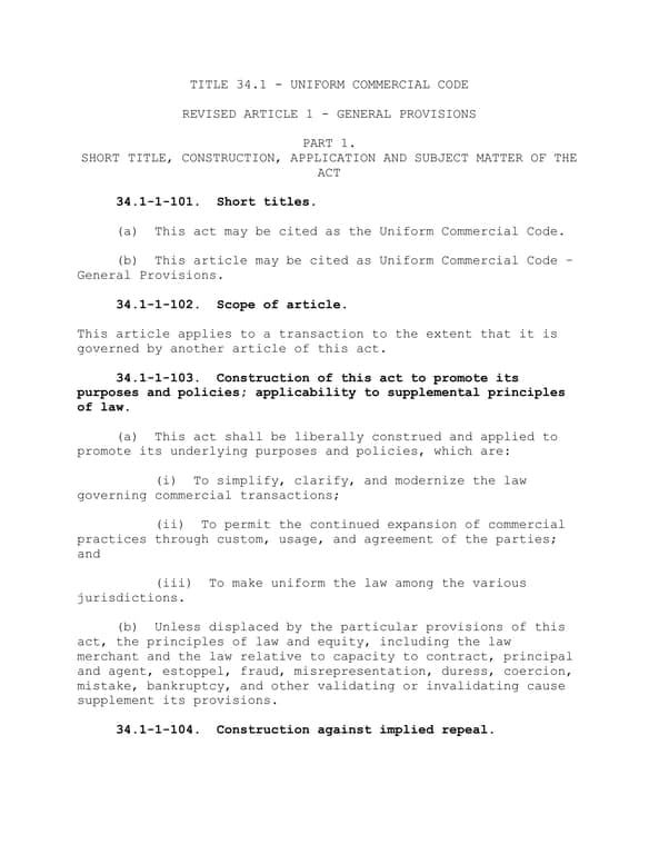 Title 34.1 Uniform Commercial Code - Wyoming Bill of Lading