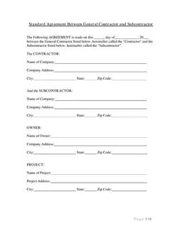 Standard Construction Subcontractor Agreement Details form preview