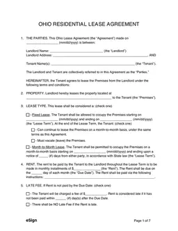 Ohio Residential Lease Agreement Basics form preview