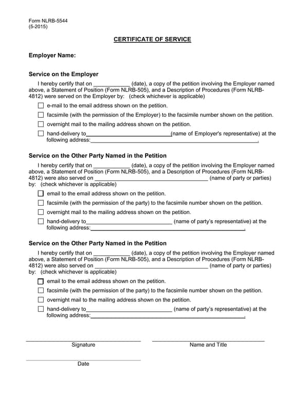NLRB-5544 Certificate of Service Certification and Documentation