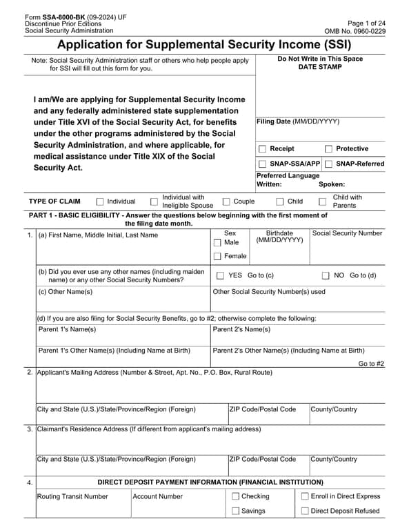 SSA-8000-BK - Apply for Supplemental Security Income and Other Benefits