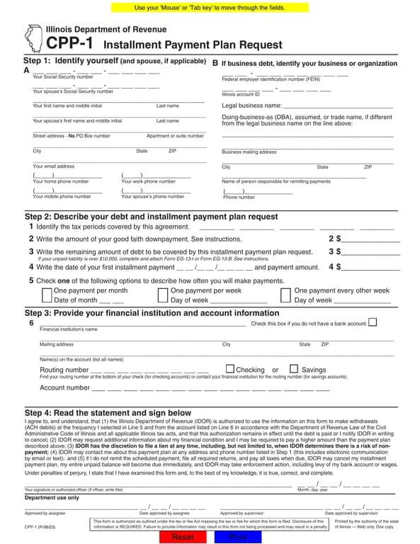 Illinois DoR CPP-1 Installment Payment Plan Request