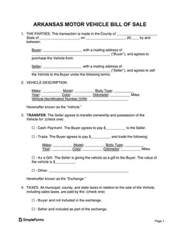 Arkansas Motor Vehicle Sale Transaction Details form preview