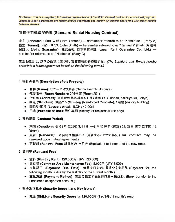 Japanese Standard Rental Housing Contract Template – 賃貸住宅標準契約書