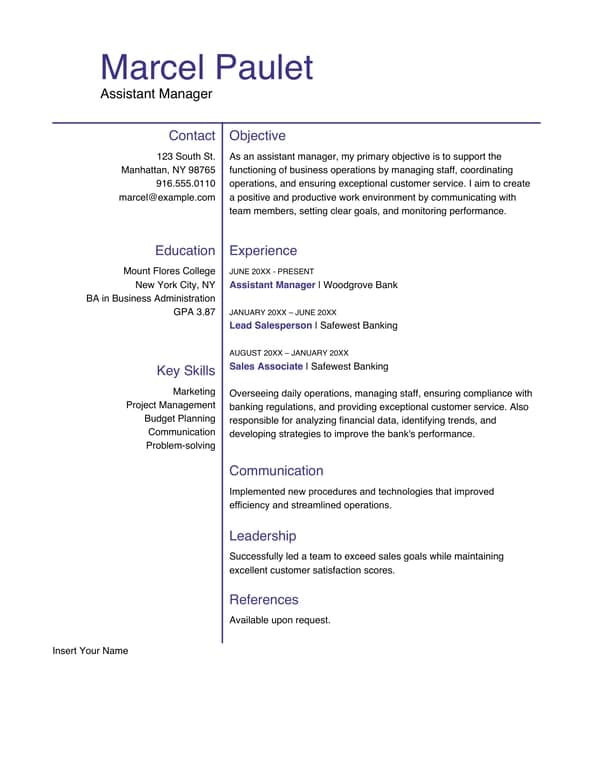 Basic management resume