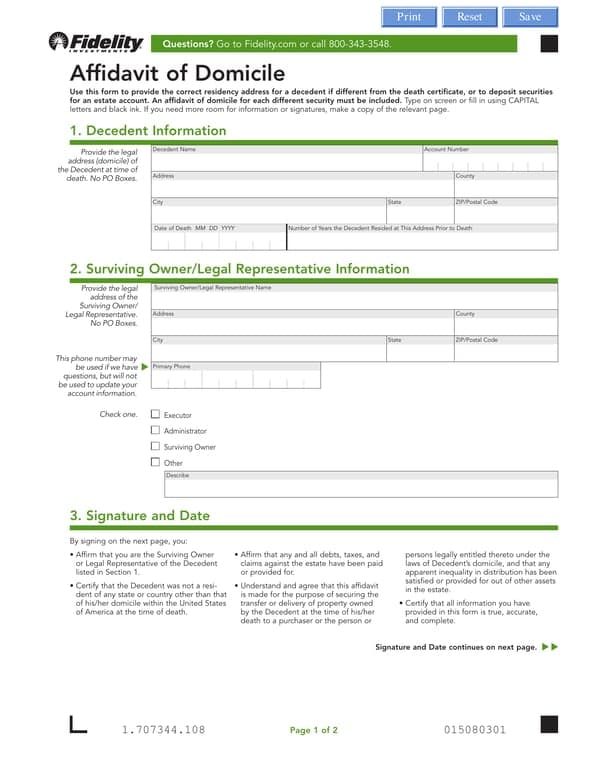 Domicile Affidavit for Estate Securities and Address Verification