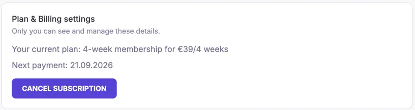 Plan & Billing settings with the ‘Cancel Subscription’ button